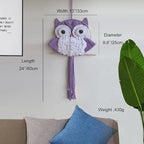 Macrame Owl Wall Hanging Boho Hippy Decor, Handmade Tapestry Fiber Art Wall Decor for Nursery Bedroom Living Room, Sustainable Gift for Owl Lovers & Nature Fans