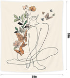 SVBright Abstract Woman Butterfly Fabric Wall Hanging Tapestry 51Wx59H Inch Minimalist Modern Flower Plant Mid Century Terracotta Aesthetic Portrait Beige Home Decor Art for Living Room Bedroom Dorm