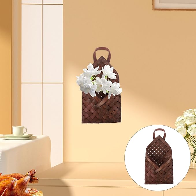 Ciieeo Woven Hanging Wall Basket Rustic Style Flat Wicker Storage Organizer for Kitchen and Home Decor 2.56 X 6.69 X 2.56 Inches