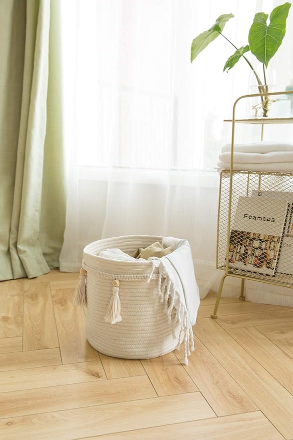 Mkono Woven Storage Basket Decorative Natural Rope Basket and Cotton Rope Basket Boho Cute Decor and Organizer for Nursery, Baby Toys, Blanket