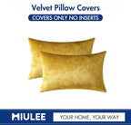 MIULEE Velvet Throw Pillow Covers 12x20 Inch, Pack of 2 - Golden, Soft Solid Lumbar Decorative Pillow Covers Modern Luxury Home Decor for Chair Couch Sofa Bedroom Livingroom