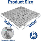12PCS Drainage Interlocking Floor Tiles 11.8" x 11.8", Modular Interlocking Cushion Soft PVC Floor Non-Slip Splicing Waterproof Mat for Pool, Shower, Patio, Balcony, Bathroom, Kitchen, Yard（Grey）