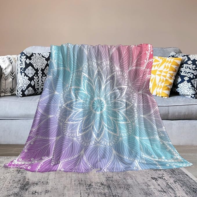 Boho Mandala Floral Throw Blanket Bohemian Flower Blanket for Sofa Bed Couch Chair Or Dorm 40"x50"