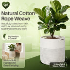 Flexzion Modern Urban Boho Cotton Rope Basket Indoor Planter Holder (Up to 11 Inch Flower Pot) Macrame Woven Storage Organizer Bin with Handles Home Decor Storage Basket 12" x 12"