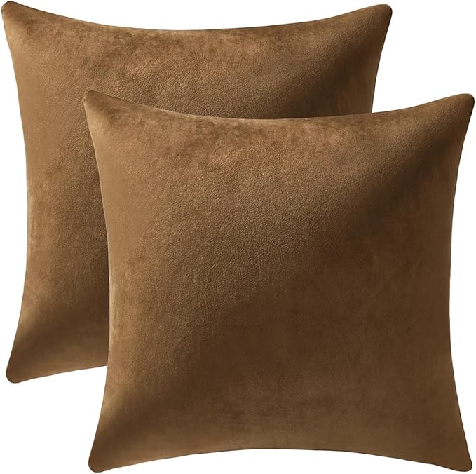 Throw Pillow Covers 22x22 Golden Brown: Pack of 2 Cozy Soft Velvet Square Modern Luxury Decorative Throw Pillow Cases for Sofa Couch Living Room Bed Home Decor