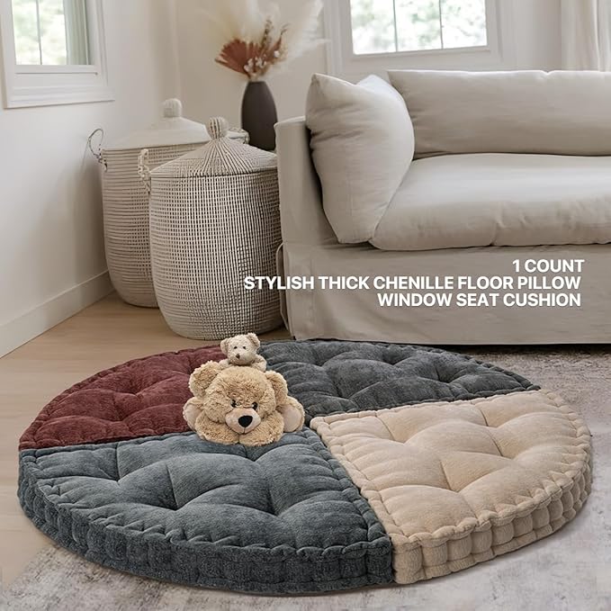 Fan-Shaped Floor Cushion Corner Nook Floor Pillow, Meditation Cushion for Sitting or Yoga, Kids Play Cushions Thick for Indoor or Outdoor Seating 20"*20" Gray
