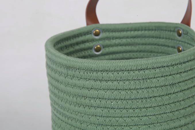 2pack Small Hanging Basket-Cotton Rope Wall Basket with Handle, Hanging Storage Baskets, Shelf Baskets Storage Bin Closet Organizer - 6.3" x 7", Woven Plant Basket (Green)