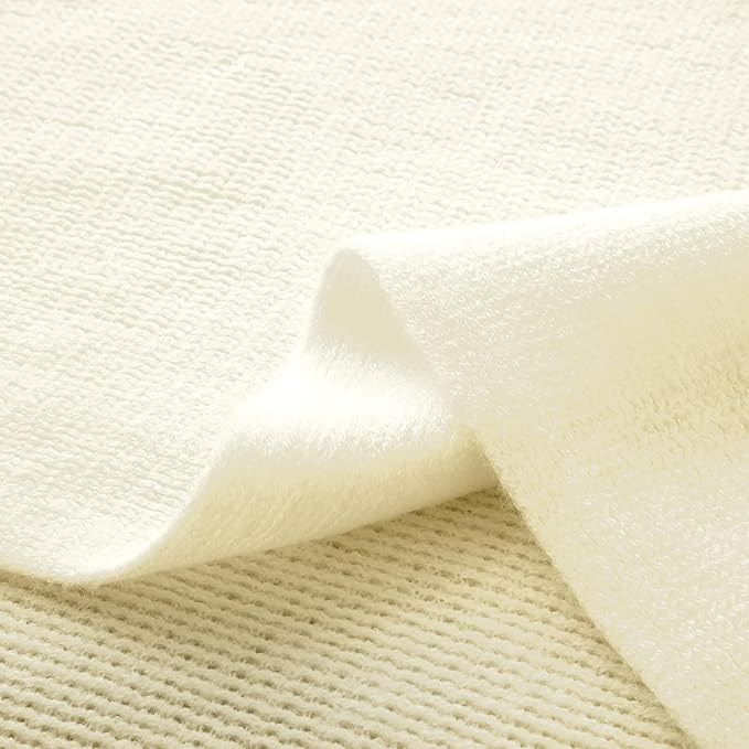 Vonty Ivory White Knitted Blanket with Tassels Fringe 50" x 60", Super Soft Knit Throw Blanket, Farmhouse Decorative Lightweight Blanket for Couch, Sofa, Bed