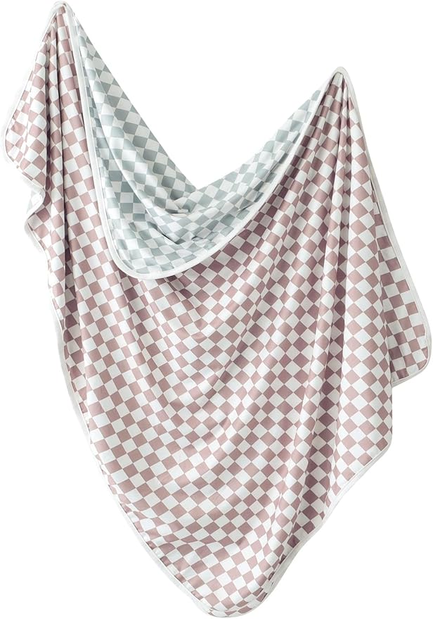 Little Jump 2- Layers Jersey Knitted Swaddle Blanket, Premium Baby Blanket,Soft Stretchy Quilt for Babies, Toddlers, Kids (Coffee & sage cherckered)