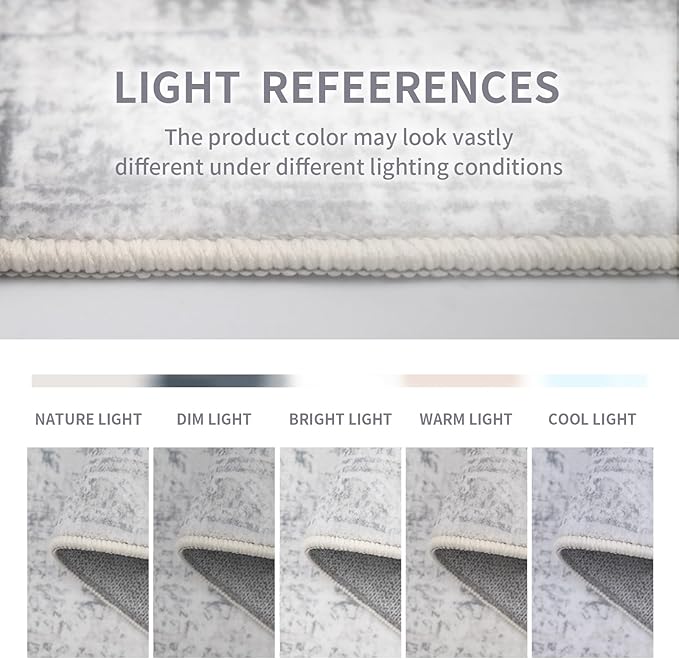 Washable 10×14 Area Rug for Living Room, Vintage Floral Rug Soft Non Slip Stain Resistant Boho Carpet for Bedroom Dinning Room Kitchen Home Office Grey