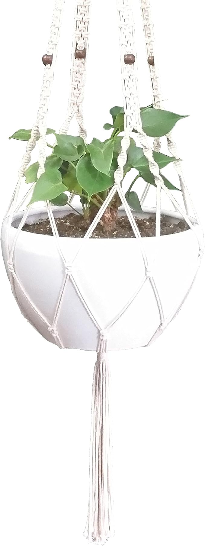 Rope Macrame Plant Hanger Hanging Planter 4 Legs 59 Inch for 12-13 inch Plant Pot, Without Pot and Plant (Cream-Cotton)