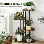 Tiered Plant Stand Indoor, Tall 4 Tier 5 Potted Wooden Plant Shelf for Multiple Flower Plants, Multi Corner Metal Plant Holder Indoor for Patio Garden Patent Design Living Room Balcony Bedroom, Rustic Brown