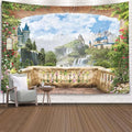 EMMTEEY Landscape Tapestry View from Balcony of Waterfalls with Castles for Women, Families 60X50 Inches