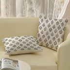 Brown Blue Pillow Covers 18x18 Set of 2 Boho Block Print Floral Pillow Cases Vintage Flower Pattern Decorative Throw Pillows Linen Outdoor Decor Farmhouse Cushion Cover for Couch Sofa Bed