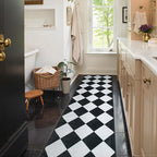 Beeiva Checkered Print Runners for Hallways 2.5x8, Ultra Thin Black Kitchen Runners Non Skid Washable 8 ft, Modern Diamond Stain Resistant Low Pile Carpet for Bathroom Entryway Bedroom Laundry