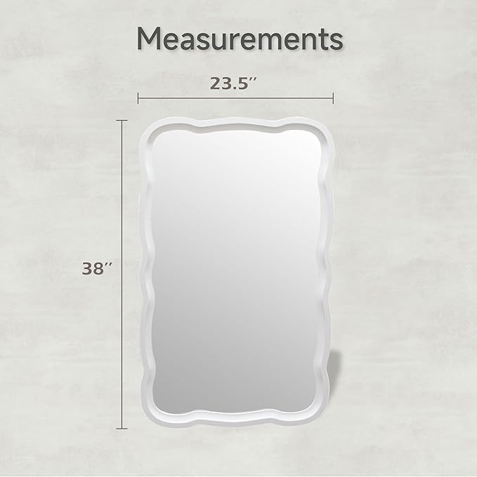 COZAYH Rustic Farmhouse Wall Mirror, 23.5” x 38” Rectangular Decorative Wall Mounted Mirror with Distressed Wood Frame & Curved Scallop Detail, White