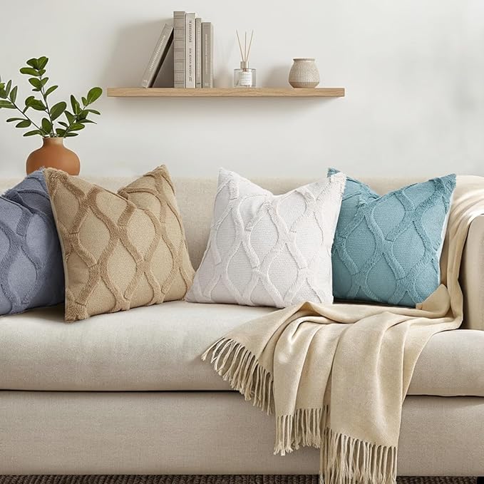 decorUhome Spring Euro Sham Throw Pillow Covers 24x24 Inch Set of 2, Soft Plush Faux Fur Wool Cream White Accent Couch Pillow Covers for Modern Farmhouse Bed Sofa Living Room