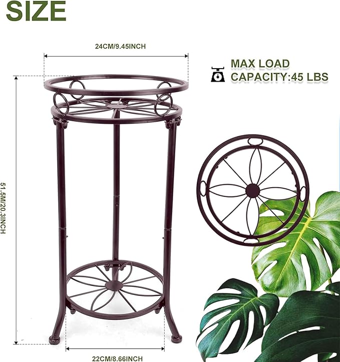 THKFUL 2 Pack Metal Plant Stand Indoor Outdoor - Heavy Duty Rustproof Tall Potted Plant Stands Modern Flower Pot Stand,Corner Flower Plants Holder Rack for Multiple Plant Patio Garden 20.3"(Brown)