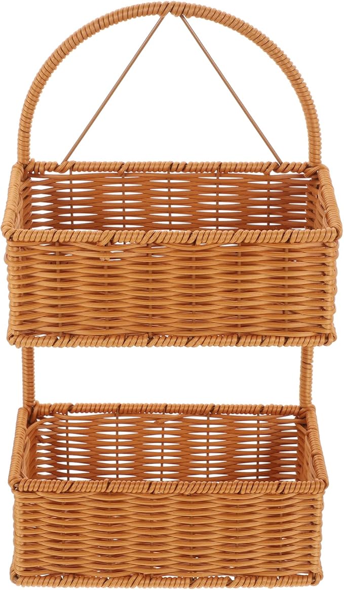 OUNONA Wall-Mounted Imitation Rattan Woven Basket 14.96X8.26X4.72In Hanging Storage Organizer for Kitchen Bathroom Fruits Vegetables Toiletries Space-Saving