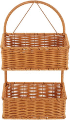 OUNONA Wall-Mounted Imitation Rattan Woven Basket 14.96X8.26X4.72In Hanging Storage Organizer for Kitchen Bathroom Fruits Vegetables Toiletries Space-Saving