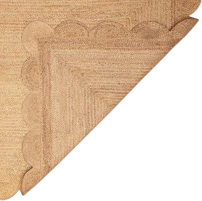 Weaving Cottage Scalloped Natural Jute Area Rug | Beige, 2X3 FT Handwoven Jute Doormat | Eco-Friendly, Durable, and Stylish | Perfect for Living Room, Bedroom, and Entryway
