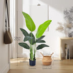 Bird of Paradise Plant Artificial 4ft, Faux Banana Leaf Tree with 9 Trunks in Pot and Woven Seagrass Belly Basket - The Perfect Silk Faux Plant for Indoor Outdoor House Living Room Decor