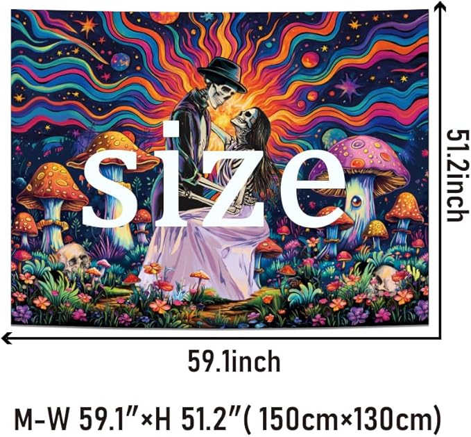 Heopapin Blacklight Skeleton Couple Tapestry UV Reactive The Lovers Skull Wall Hanging Tapestry Romantic Cosmos Galaxy Aesthetic Tapesties for Living Room Bedroom 59.1L x 51.2W