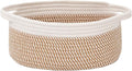 Woven Basket,Small Rope Storage Bin with Handles & Ribbon Bag, Organizer for Shelves Closets,Gift Basket Empty for Birthday,Books,Dog Toys, White&Brown Block