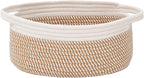 Woven Basket,Small Rope Storage Bin with Handles & Ribbon Bag, Organizer for Shelves Closets,Gift Basket Empty for Birthday,Books,Dog Toys, White&Brown Block