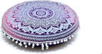 CRAFT KALA Round Mandala Boho Pillow Cover Meditation India Room Seating Poufs Cover for Living Room Yoga Room Home Décor Bedroom Balcony Garden Decoration Cotton Floor Cushion Cover (32", Pink Ombre)