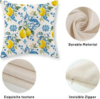 Summer Pillow Covers 18x18 Inch Set of 2 Blue Lemon Pillow Covers Seasonal Summer Outdoor Decorative Pillow Cases Linen Farmhouse Floral Cushion Covers Decor for Couch Living Room Bedroom