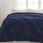 NEWCOSPLAY Super Soft Twin Blanket Dark Navy Premium Silky Flannel Fleece 3D Ribbed Jacquard Lightweight Bed Blanket All Season Use (Dark Navy Ribbed, Twin(60"x80"))
