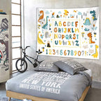 Alphabet Poster Tapestry for Kids Boys Girls Bedroom, ABC Learning for Toddlers Cute Dinosaur Art Educational Tapestries Wall Hanging Classroom Living Room Office Decor 60X40"