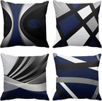 Emvency Set of 4 Dark Blue Throw Pillow Covers Modern Abstract Black Grey Stripes Gray White Acrylic Bold Decorative Pillow Cases Home Decor Square 18x18 Inches Pillowcases