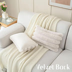 FUTEI Beige Decorative Throw Pillow Covers 12x20 Inch Set of 2, Square Soft Faux Rabbit Fur Thick Striped Lumbar Pillow Case,Spring Home Decor for Couch Bed Living Room