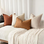 Foindtower Pack of 2, Decorative Linen Soild Throw Pillow Covers Soft Accent Cushion Case Farmhouse Neutral Pillowcase for Chair Couch Sofa Bedroom Living Room Home Decor 20 x 20 Inch Fall Rust Orange