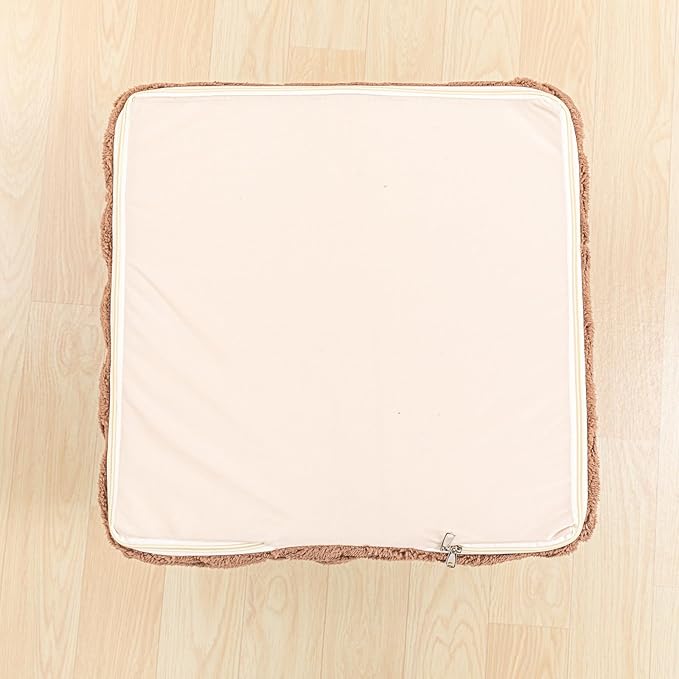 Fluffy Square Ottoman Pouf with All-in-One Foam Filling 20 x 14 Inches Furry Ottoman Foot Rest Foot Stool for Living Room or Bedroom (Coffee)