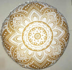 Large Round seat Floor Cushion Chair Ottoman Cover Pouf Pillow Meditation Floor Cushions for Adults Seating pouffe Ottoman Throw Covers Craft Room Furniture for Sitting Cover Gold White 32 inch Round