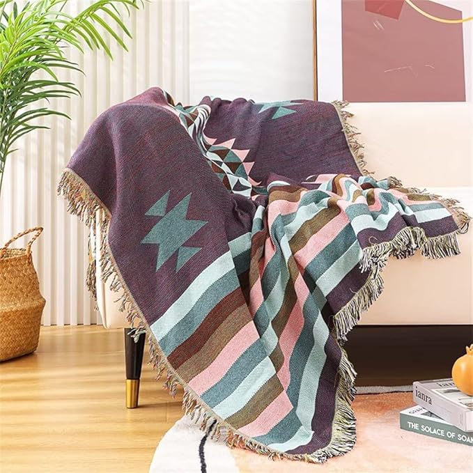 Lqprom Southwest Throw Blankets Aztec Southwestern Throws Cover Boho Native American Blankets for Gift Sofa Table Bed Living Room Decor Outdoor Camping Picnic Tent Beach Car Traveling 63"x87"