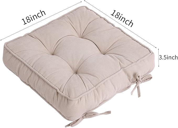 Tiita Patio Chair Pads Cushions 18x18 Inch Square Floor Pillows Pad for Outdoor Kitchen Dining Chairs with Ties Set of 4 (Beige)