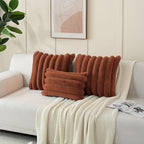 FUTEI Rust Decorative Throw Pillow Covers 24x24 Inch Set of 2, Square Soft Faux Rabbit Fur Big Striped Cushion Cover,Home Decor for Couch Sofa Bed Living Room
