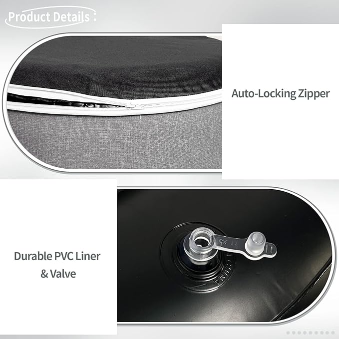 Indoor/Outdoor Inflatable Ottoman D21 x H9 inch, Round Footstool Inflatable Foot Rest Ottoman with Handle, Portable Pouf for Patio, Garden, Camping, Home, Textured Gray