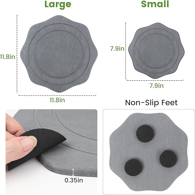 Plant Saucer for Indoors, 2 Packs 8 inch, Diatomaceous Earth Pot Saucers No Holes, Instant Dry Plant Drainage Trays for Pots, Dark Gray