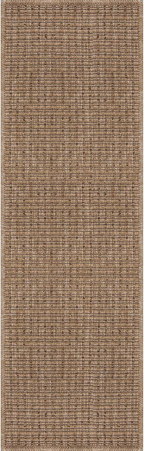 Beverly Rug Easy Jute Natural Runner Rug 2x7 Solid Washable Durable Outdoor Indoor Area Rugs for Living Dining Room Patio Office Stain Resistant Non Shedding Casual Indoor Outside Carpet 2 x 7 Natural