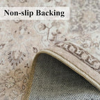 10x14 Washable Vintage Area Rug - Large Rugs for Living Room Soft Stain Resistant Carpet with Non-Slip Backing Low Pile Water Resistant Rug for King Size Bed Pet Friendly Home Decor Mat(10x14 Beige)
