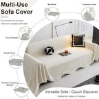 ROOMLIFE Boho White Couch Cover for Dogs, Washable Non Slip Furniture Protector Couch Sofa Covers for 3 Cushion Couch, Soft Chenille Couch Cover Throw Blanket with Tassels 71''X150''