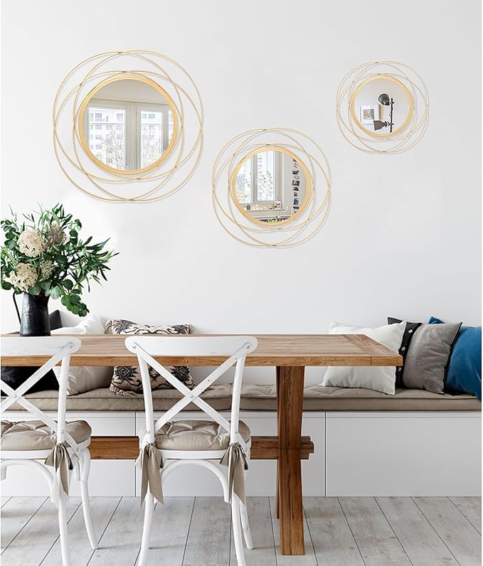 Gold Circle Mirror Wall Decorative Metal Wall Mirror, Art Small Round Wall Home Mirror, Decor Living Room Bedroom Bathroom Entryway 24" x 24"