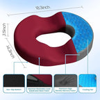 Donut Pillow Seat Cushion - Cooling Gel Outdoor Chair Cushions, Memory Foam Seat Cushion for Office & Home, Car Seat and Patio Furniture Cushions, Hemorrhoids Pillow and Tailbone Pain Relief, Red