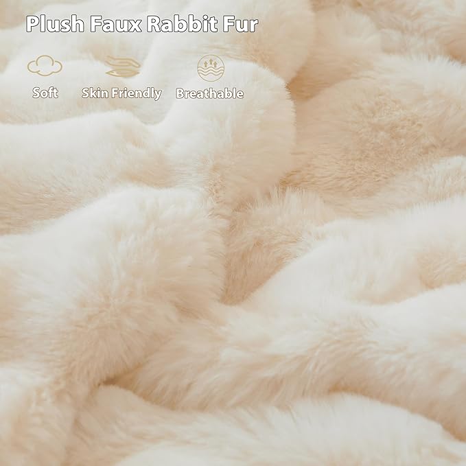 LIFEREVO Luxury Fluffy Faux Rabbit Fur Blanket, Plush Fuzzy Bubble Throw for Couch Sofa, Ivory Comfy Furry Bed Blanket Home Decoration, Aesthetic Shaggy Throw for Bedroom Living Room, 60x90, Beige