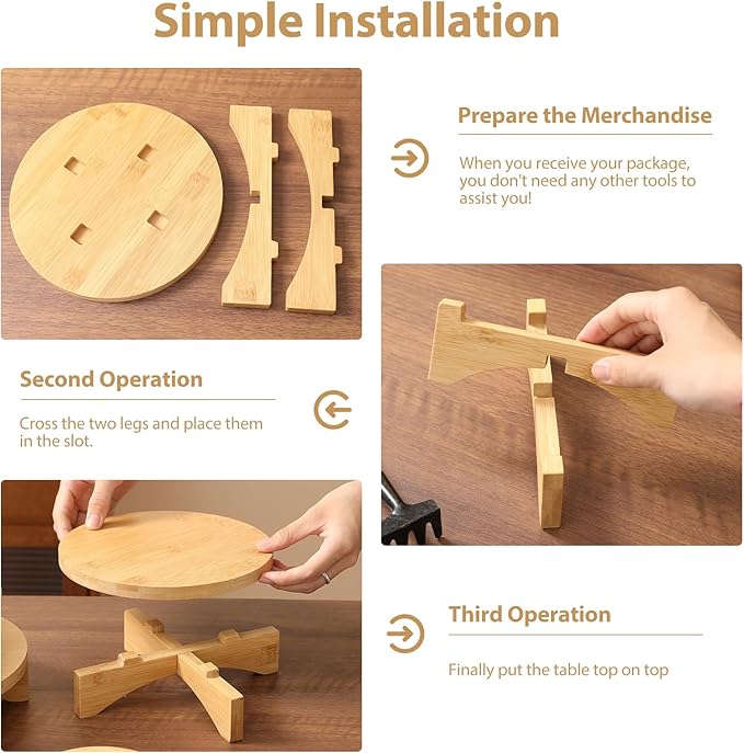3-Piece Round Wooden Plant Stand Set - Indoor/Outdoor Modern Flower Pot Holder, Decorative Wood Riser for Plants, Small Planter Tray, Mini Wooden Stool Display Stand (Pot & Plant Not Included)